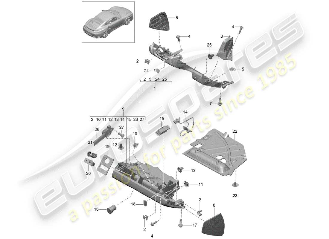 porsche 991 turbo (2014) glove box parts diagram