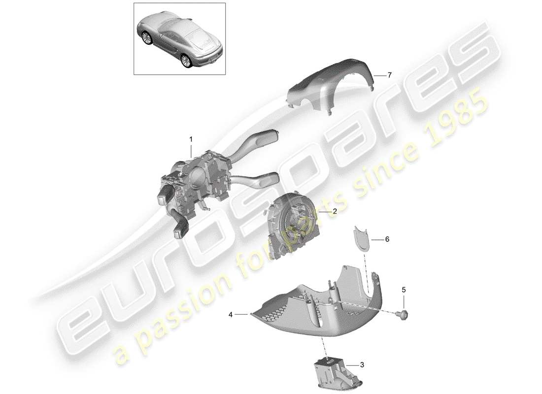 porsche cayman 981 (2014) steering column switch part diagram