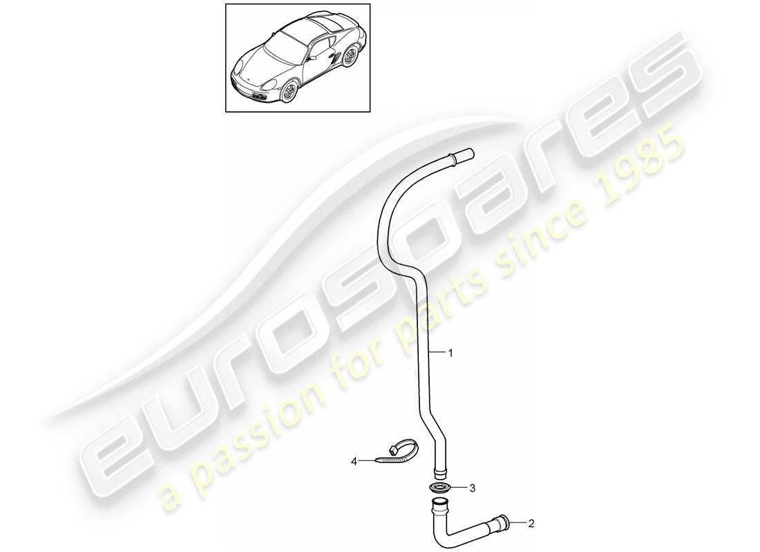 porsche 2012 (987 cayman) water drain pipe part diagram