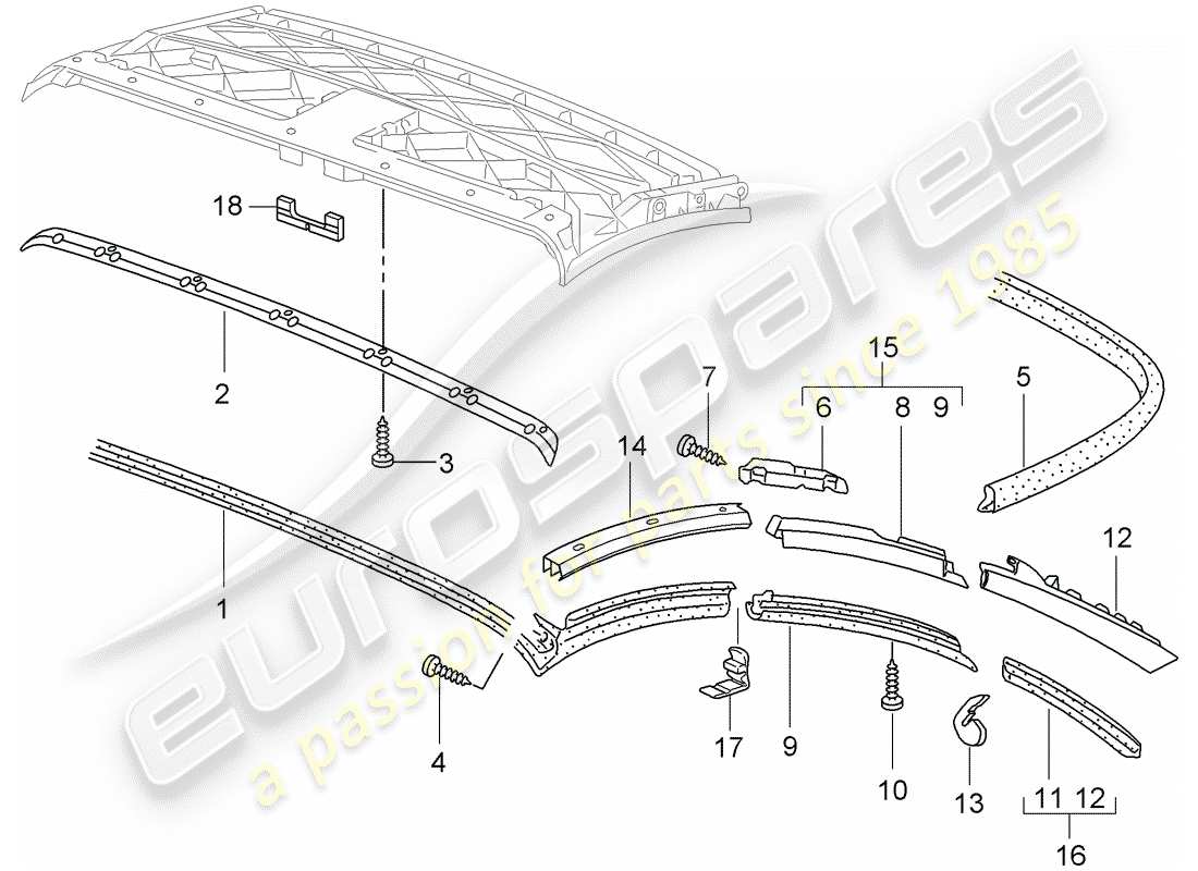 porsche 2005 (997-1) convertible top part diagram