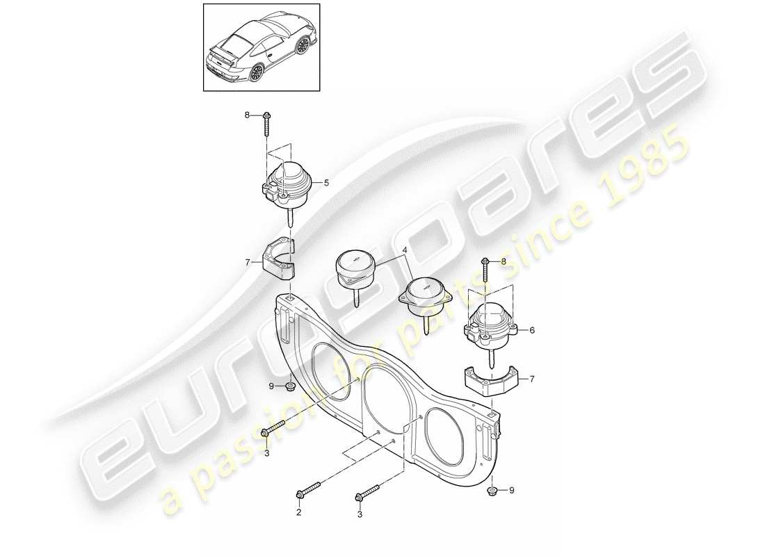 porsche 2007 (997-1 gt3) engine suspension part diagram