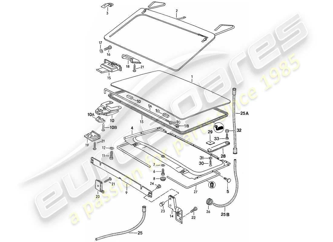 porsche 1982 (944) lifting roof - d >> - mj 1983 part diagram