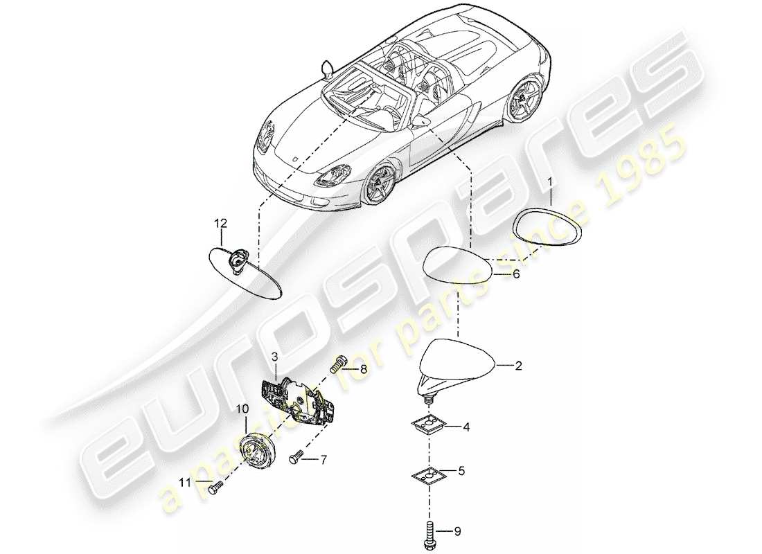 porsche carrera gt (2004) rear view mirror - rear view mirror inner part diagram