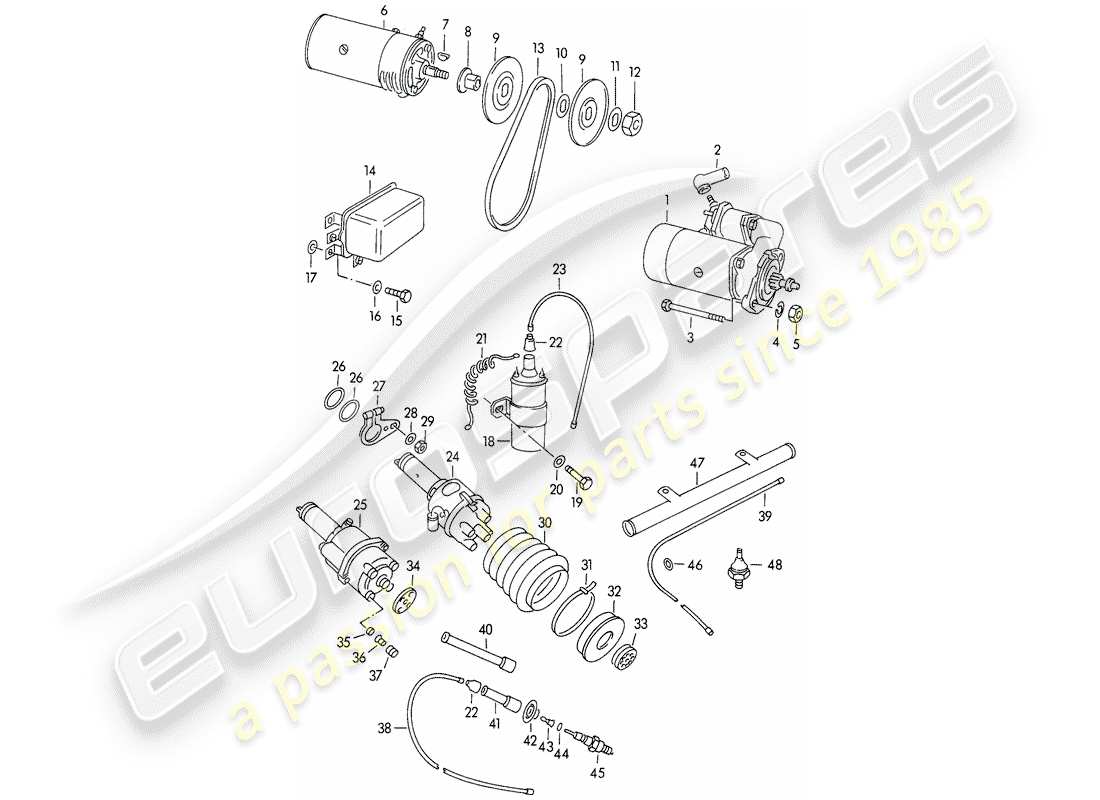 porsche 1955 (356/356a) electrical equipment - engine - m 90 501 >> 91 000 part diagram