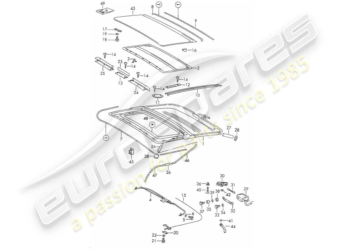 porsche 1973 (911) sunroof - electric parts diagram