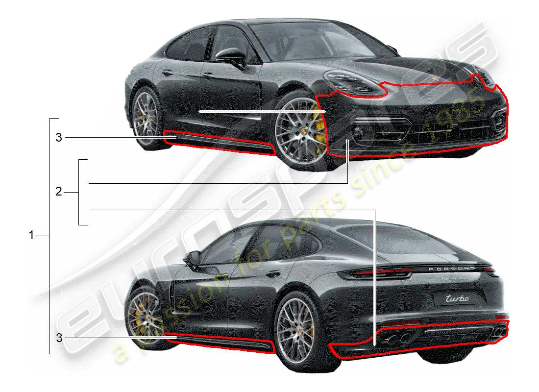 porsche 2019 (tequipment panamera) sport design package part diagram
