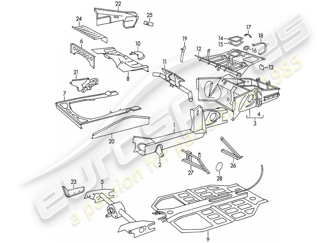 porsche 1955 (356/356a) frame parts diagram
