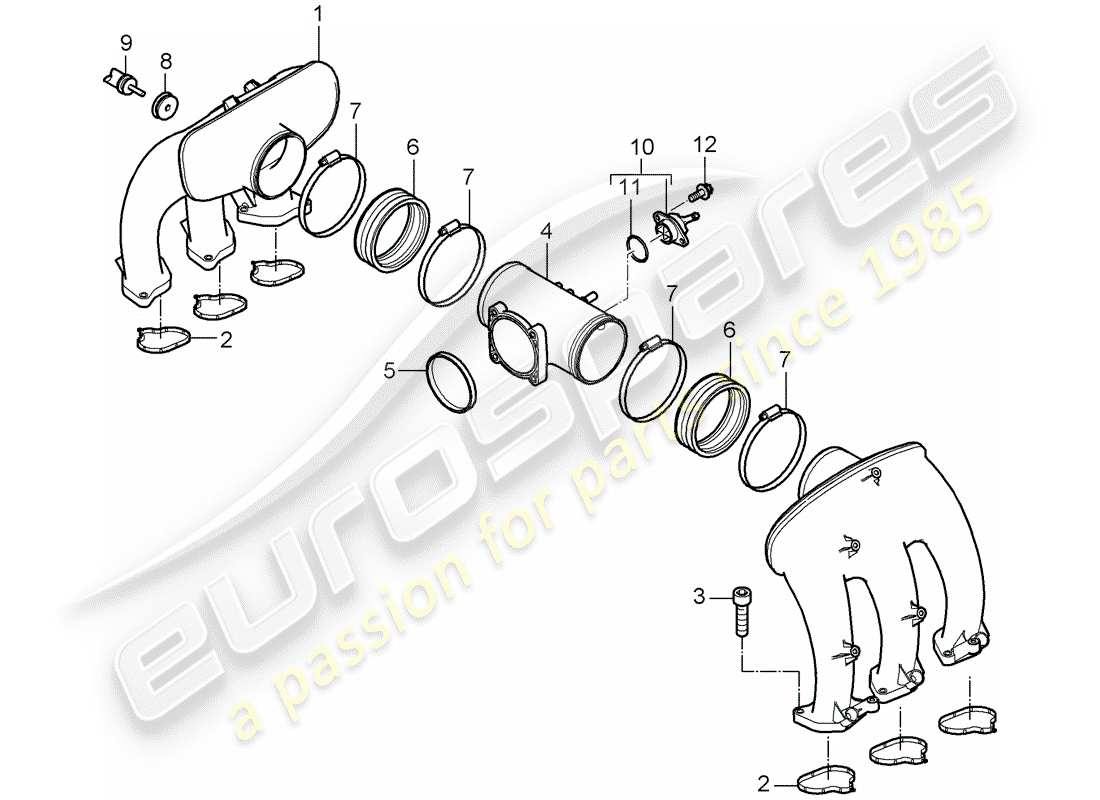 porsche 2008 (997-1 turbo / gt2) intake air distributor part diagram