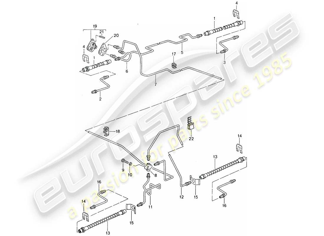 porsche 1990 (964) brake line - front axle - underbody - rear axle part diagram
