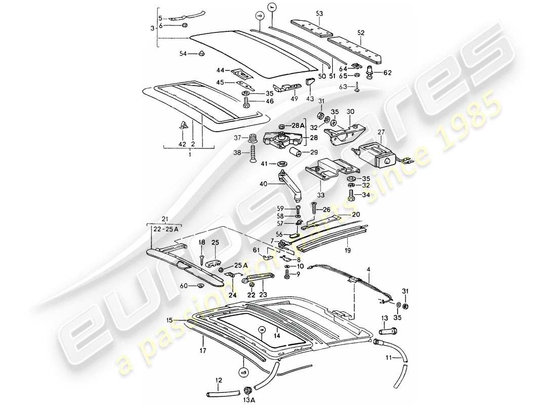 porsche 1993 (964) sunroof parts diagram