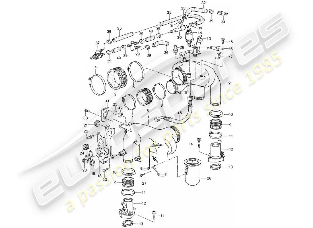 porsche 1998 (993) l-jetronic - intake air distributor parts diagram