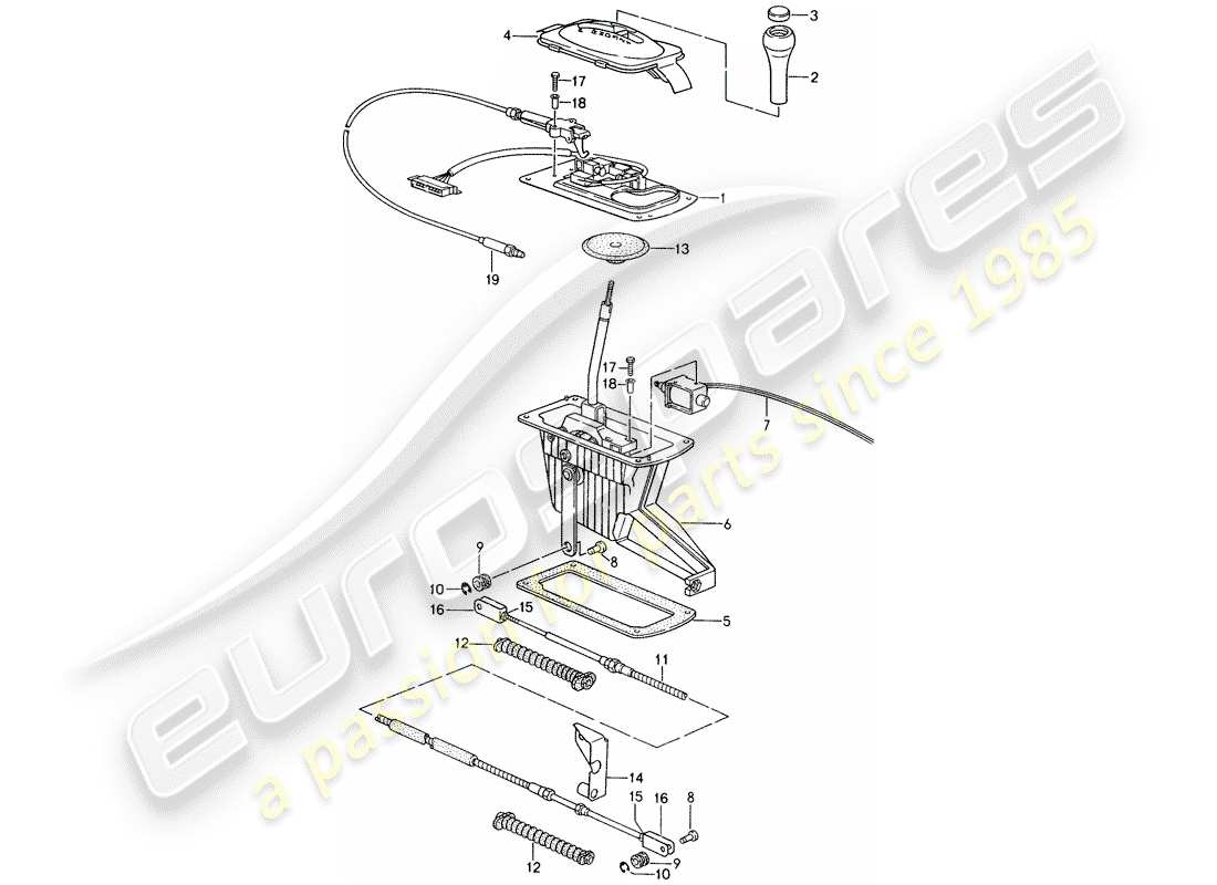 porsche 1998 (993) selector lever - tiptronic parts diagram