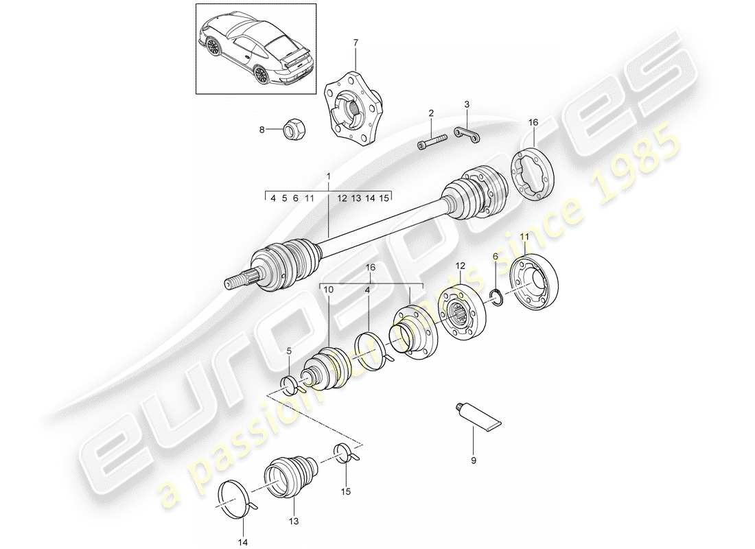 porsche 997 gt3 (2010) drive shaft part diagram