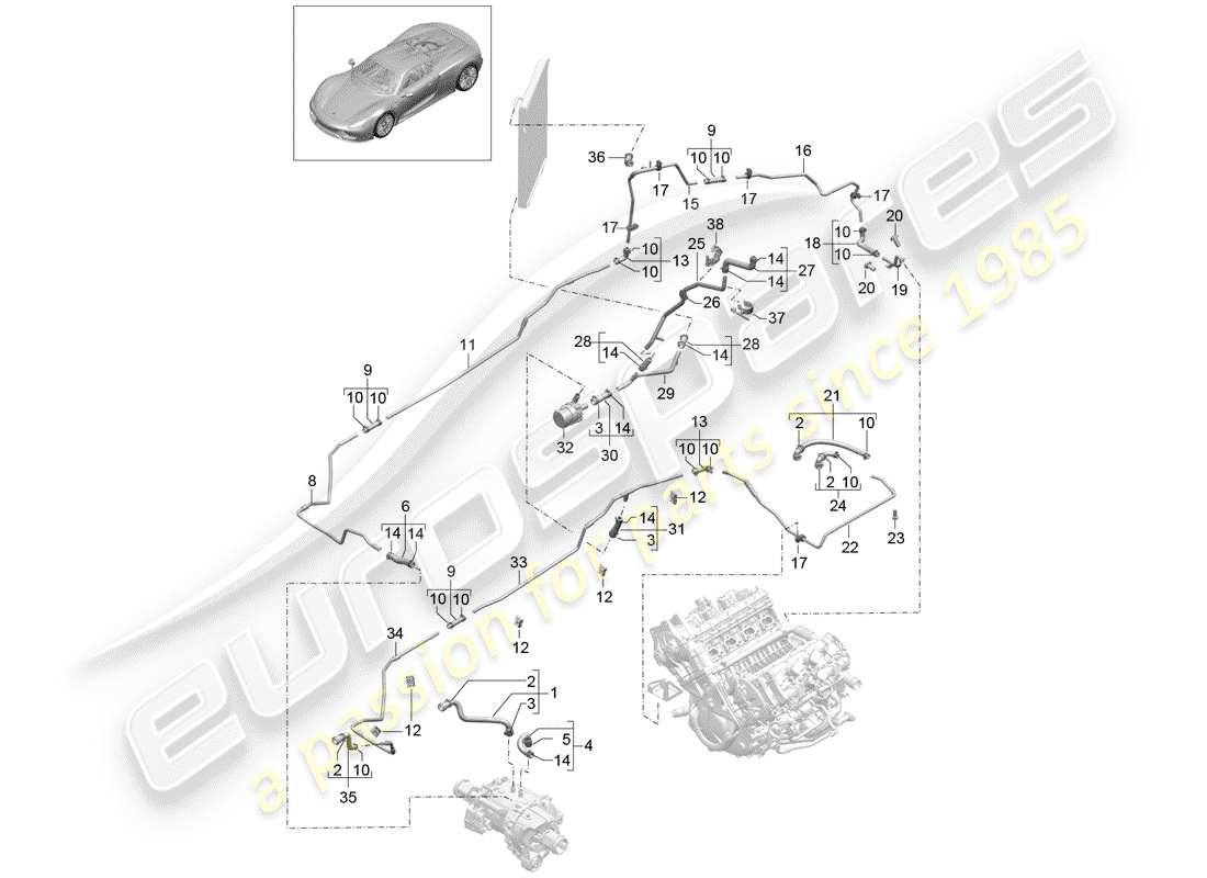 porsche 2015 (918 spyder) water cooling part diagram