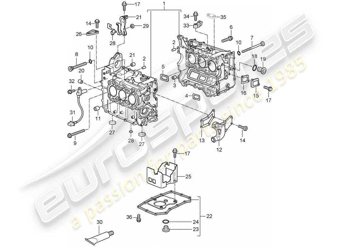 porsche boxster 987 (2008) crankcase parts diagram