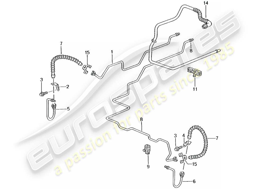 porsche 2002 (996 turbo / gt2) brake line - underbody - rear axle - vacuum line part diagram
