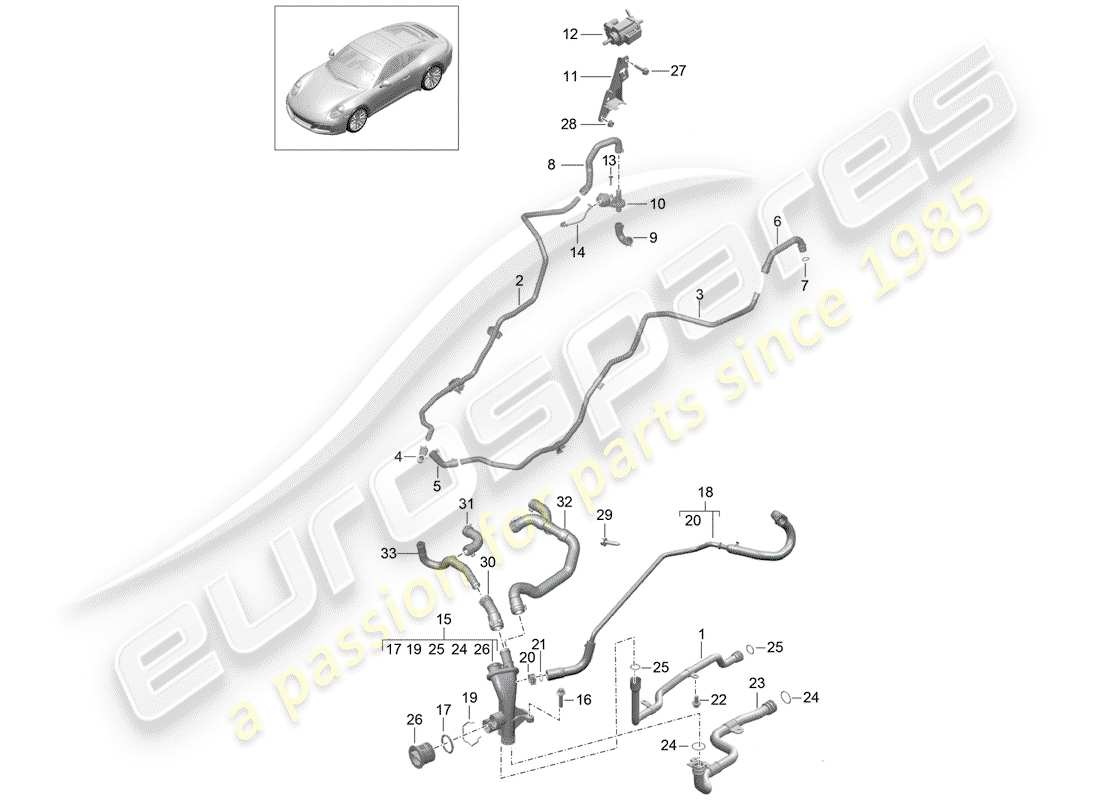 porsche 2020 (991-2) water pipe part diagram