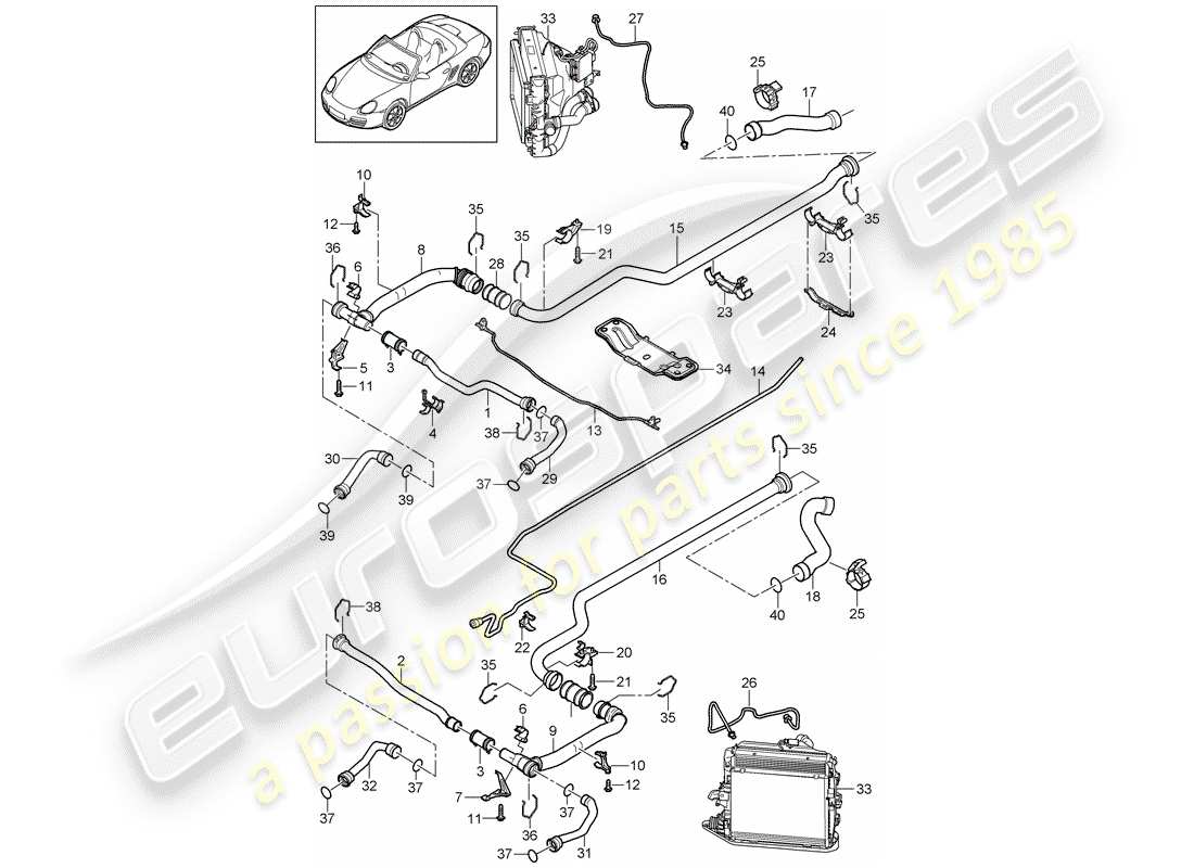 porsche 2007 (987 boxster) water cooling 2 part diagram