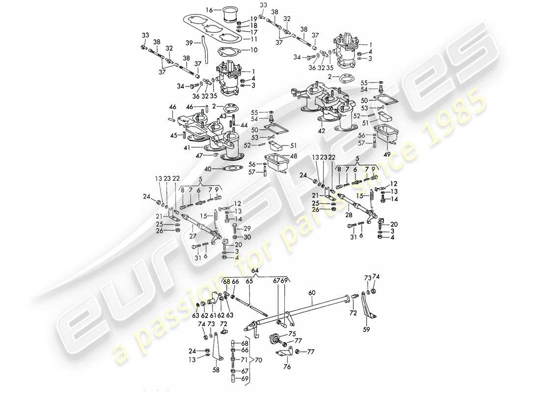 porsche 1969 (911/912) carburetor - system - with: - - solex 40 pi-1 - - d >> - mj 1968 part diagram