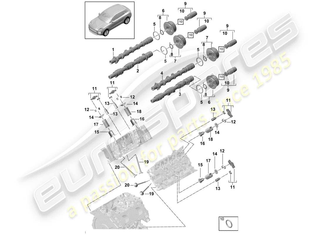 porsche 2019 (macan) camshaft, valves part diagram