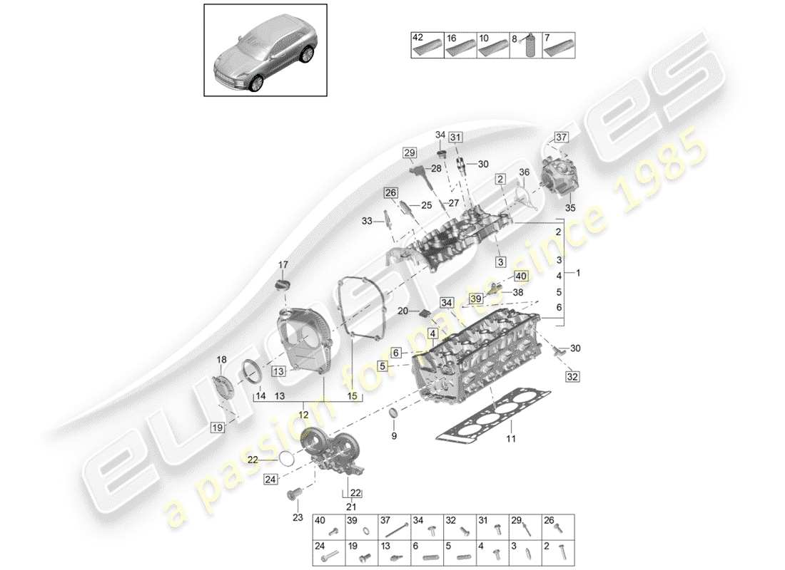 porsche 2019 (macan) cylinder head part diagram