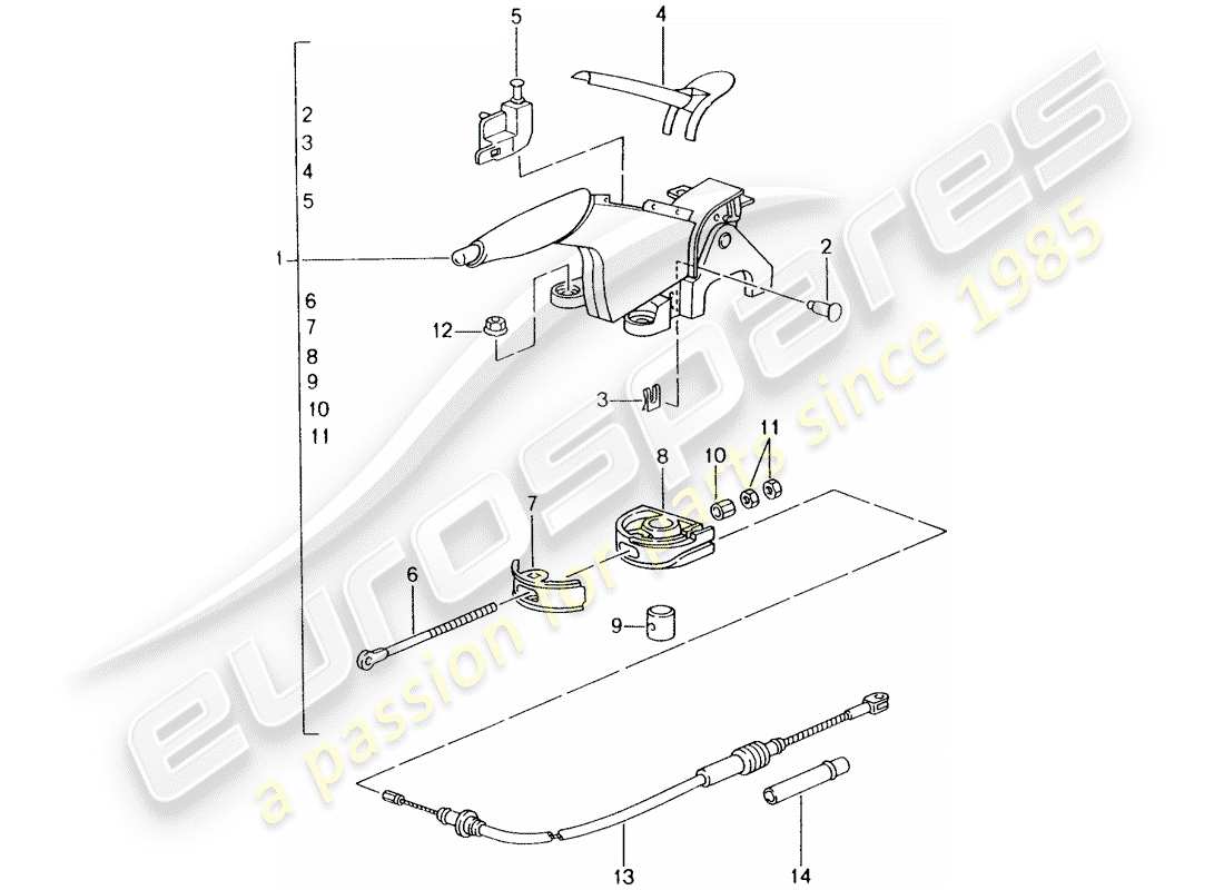 porsche 2004 (996) handbrake - hand brake lever part diagram