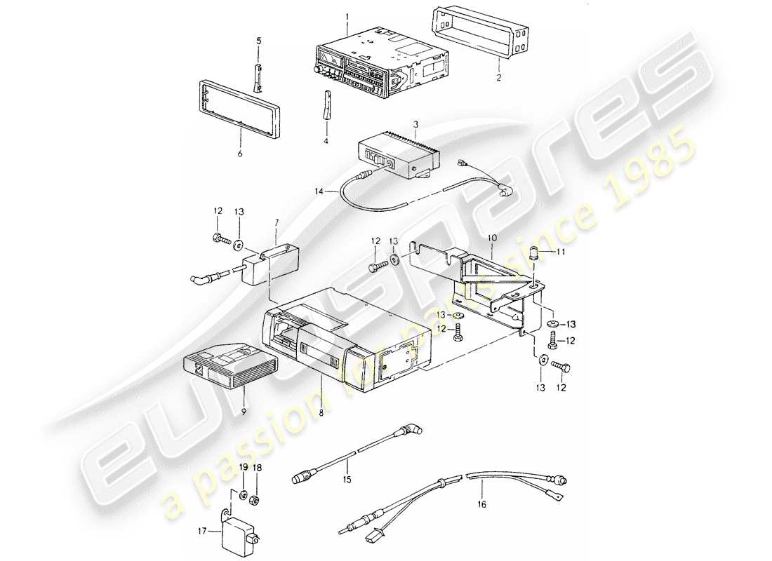 porsche 964 (1994) radio unit - installation parts part diagram