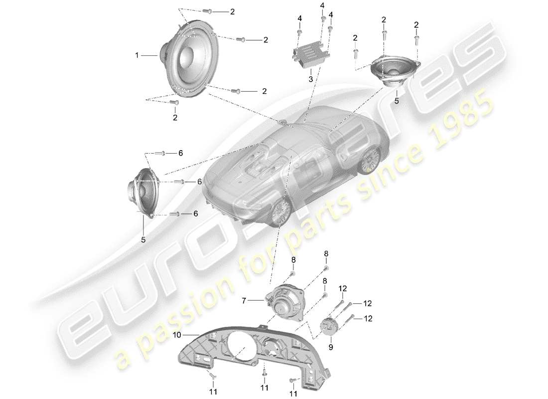 porsche 2015 (918 spyder) loudspeaker part diagram
