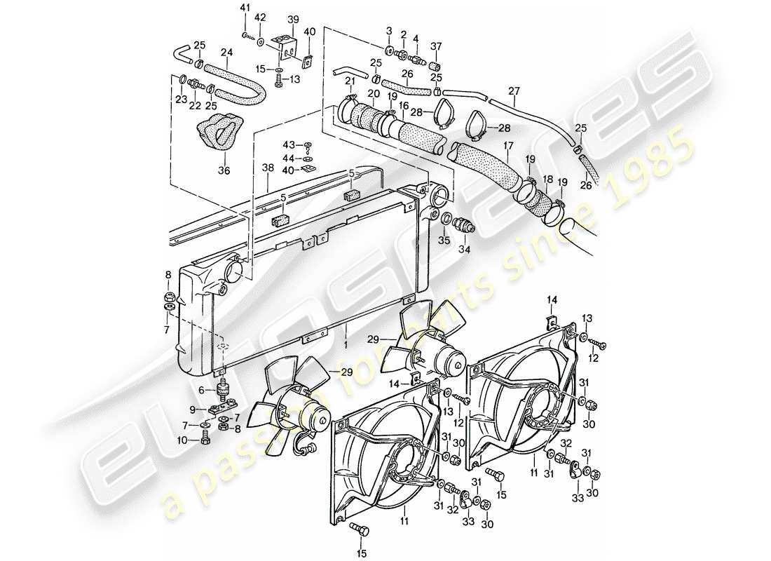 porsche 1988 (959) water cooling 1 part diagram