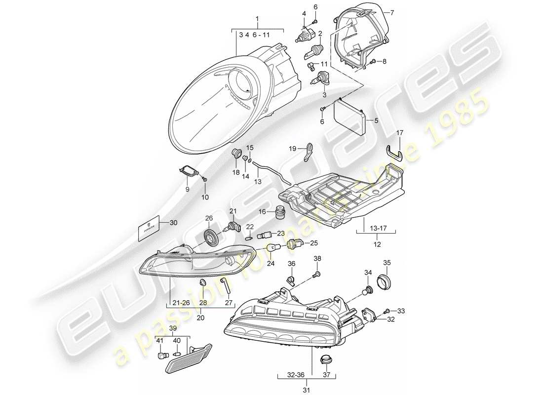 porsche 2010 (997-2 gt3) headlamp part diagram