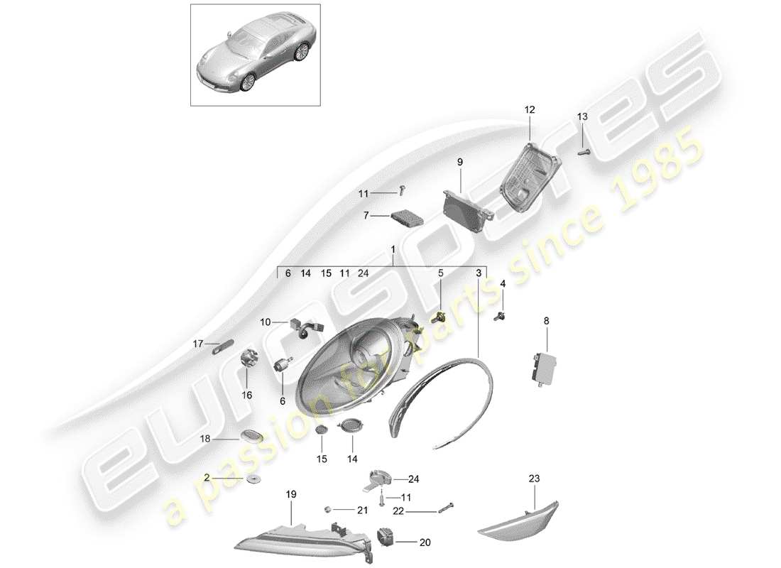 porsche 2020 (991-2) headlamp part diagram