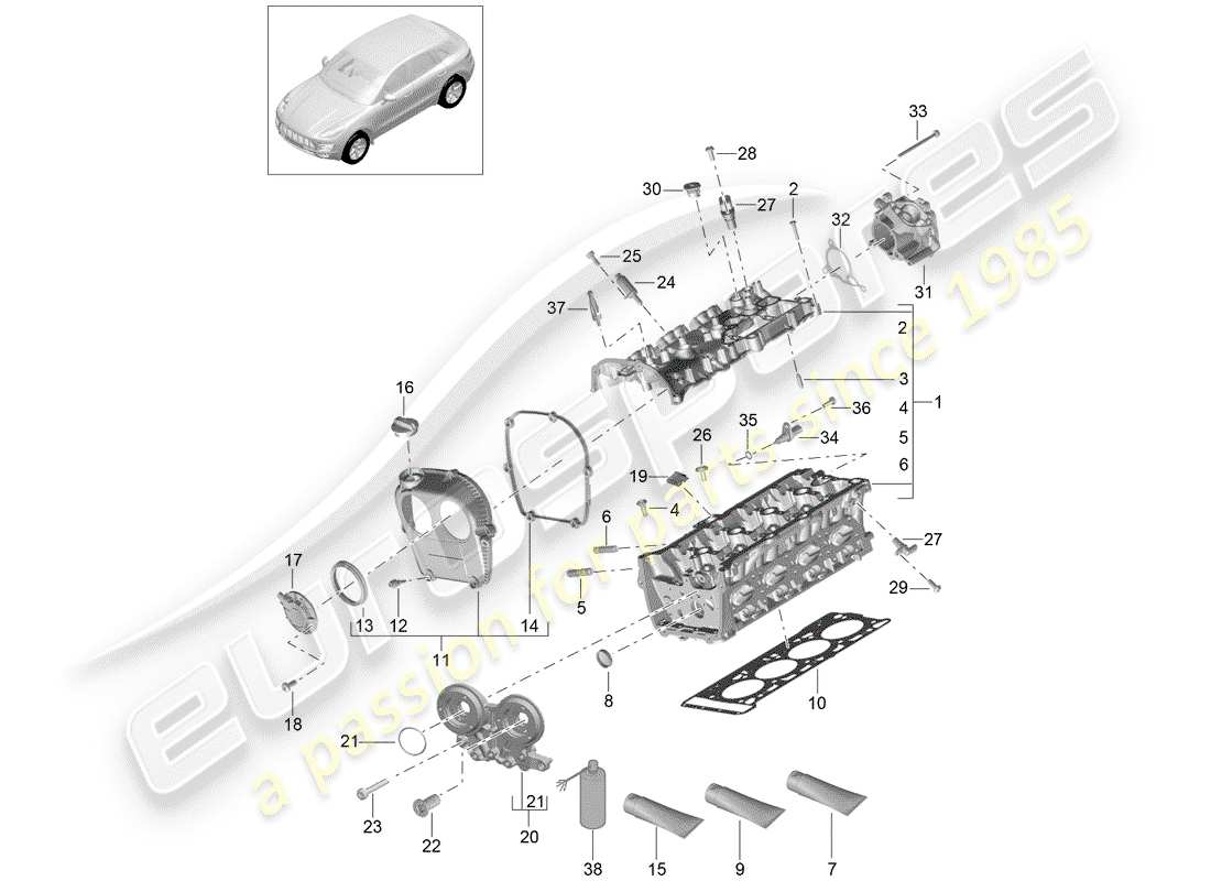 porsche 2017 (macan) cylinder head part diagram