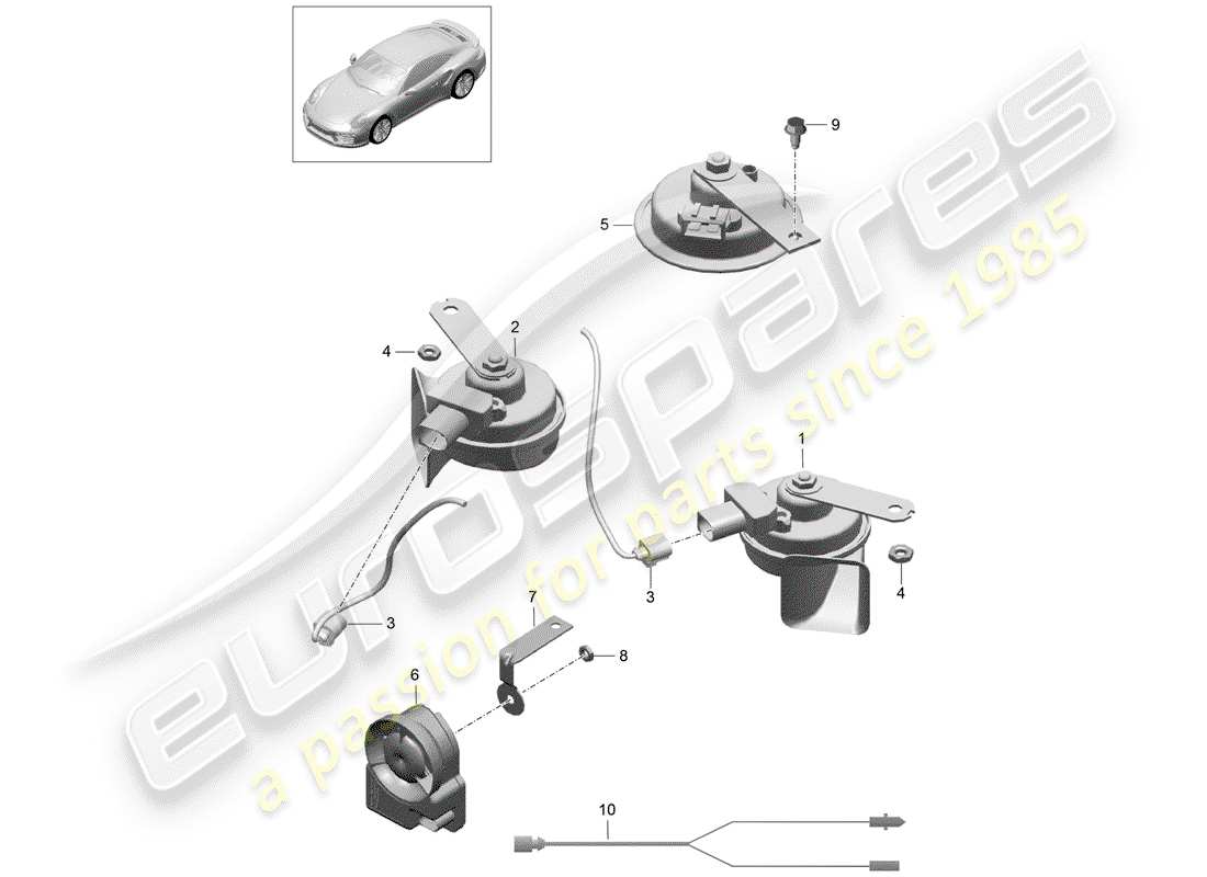 porsche 2014 (991-1 turbo) fanfare horn part diagram