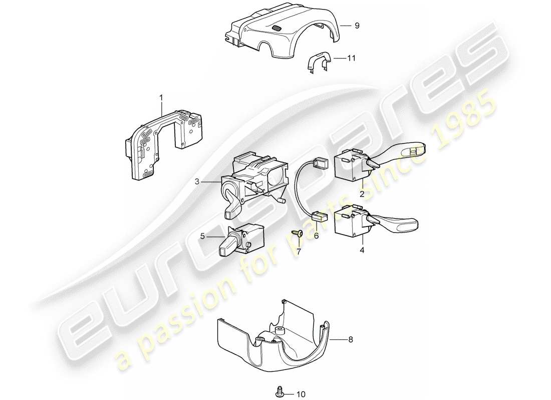 porsche 997 gt3 (2010) steering column switch part diagram