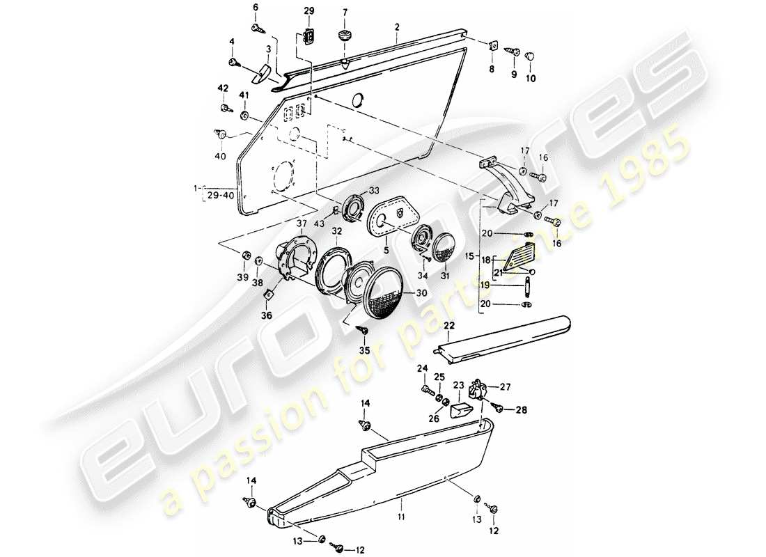 porsche 1990 (964) interior equipment - doors part diagram