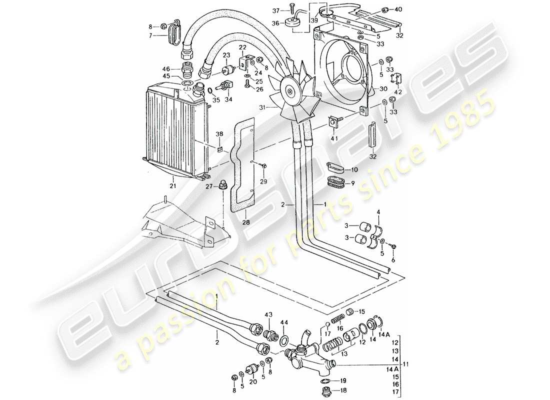 porsche 1990 (964) oil cooler - lines part diagram