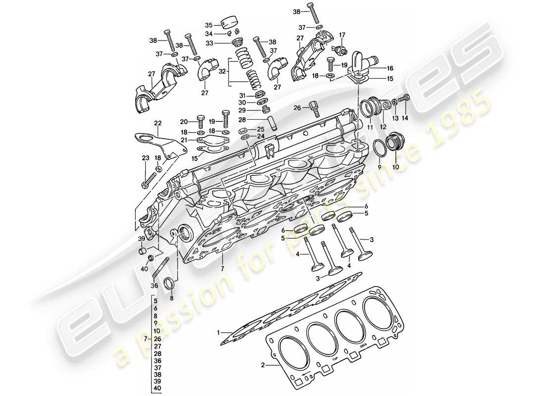 porsche 1985 (928) cylinder head - 4 - valve - d - mj 1985>> - repair set for maintenance - see illustration: part diagram