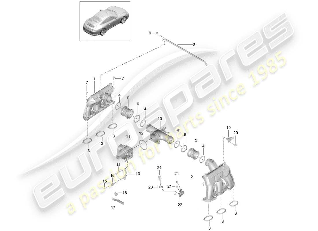 porsche 2020 (991-2) intake air distributor part diagram