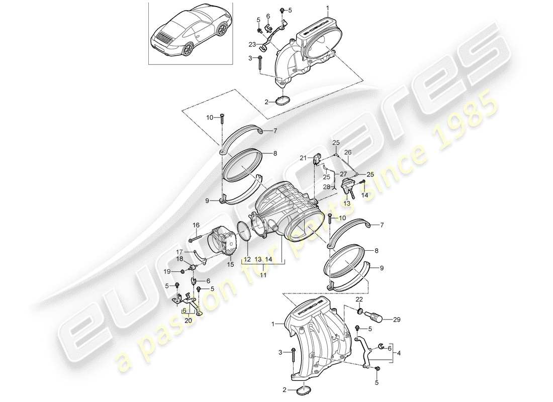 porsche 2009 (997-2) intake air distributor part diagram