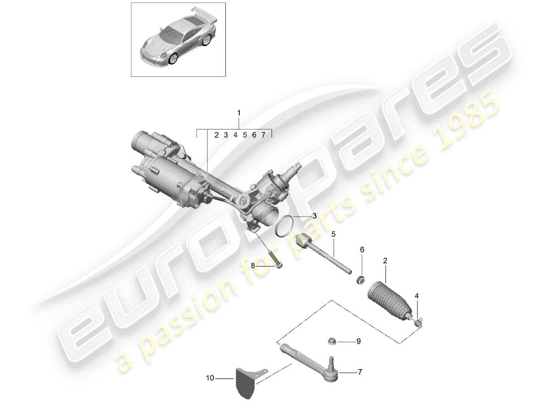porsche 2017 (991-2 turbo) steering gear part diagram