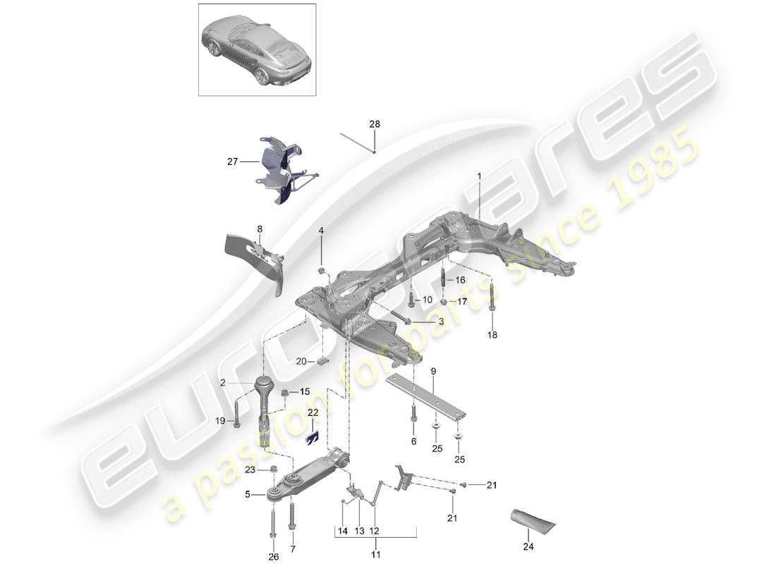 porsche 991 turbo (2017) cross member part diagram