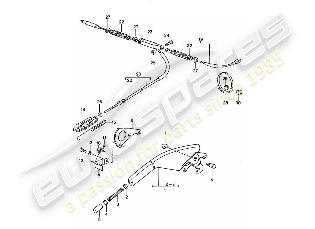 porsche 1992 (968) hand brake lever parts diagram