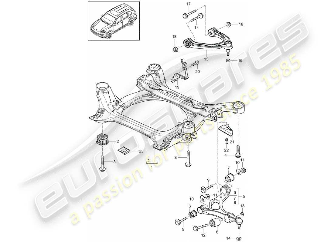 porsche 2018 (cayenne e2 92a) sub-frame part diagram