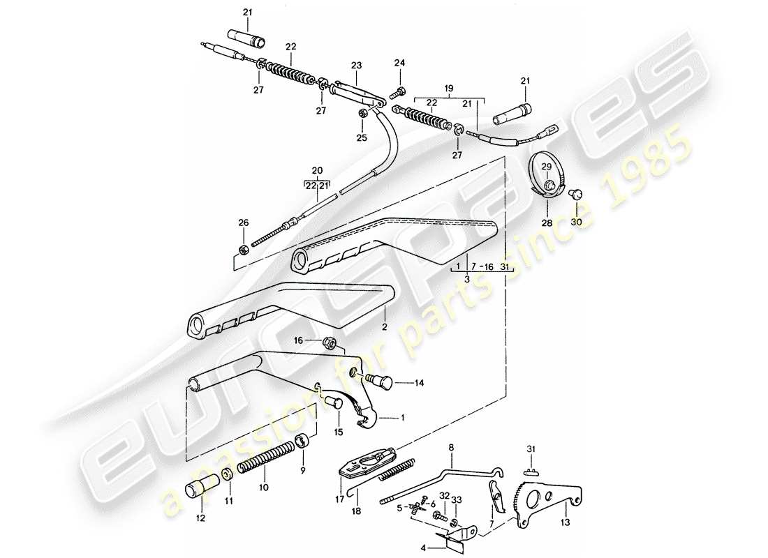 porsche 1991 (944) hand brake lever part diagram