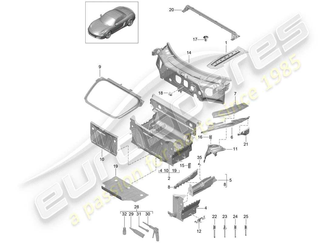 porsche 2012 (981 boxster) front end parts diagram
