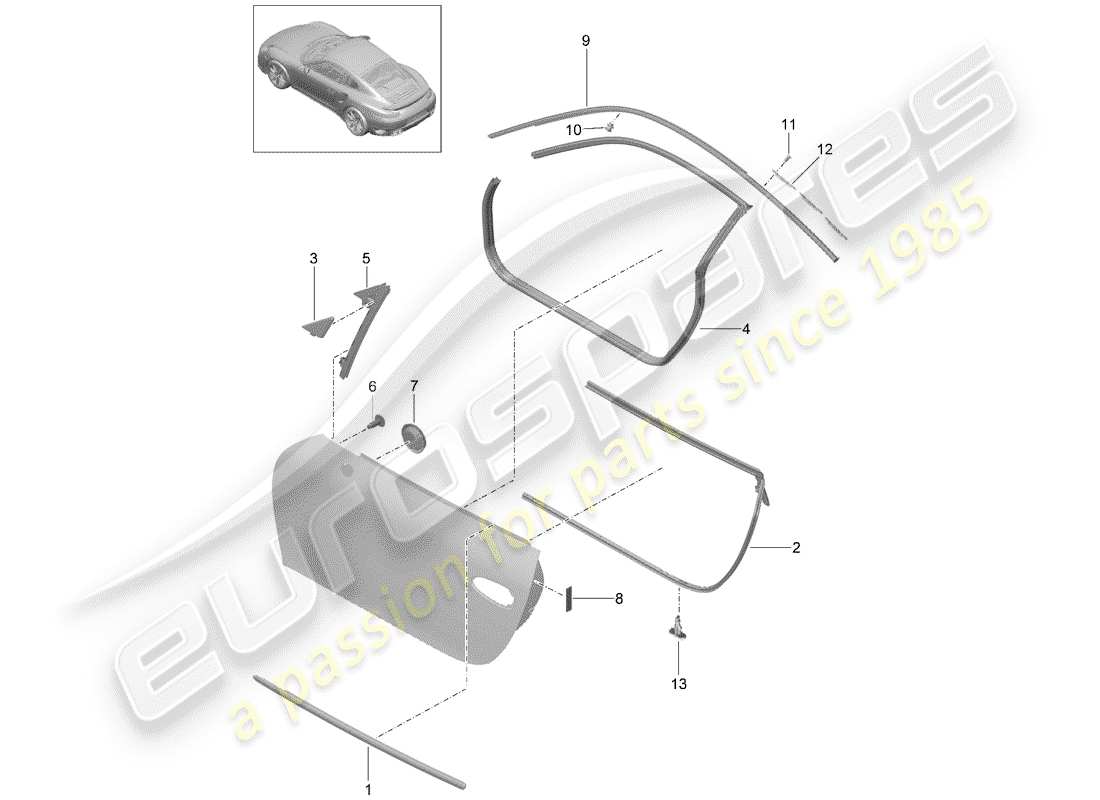 porsche 991 turbo (2016) door seal part diagram