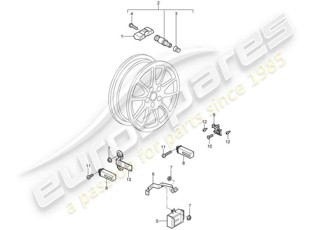 porsche 2010 (997-2 gt3) tire pressure control system part diagram