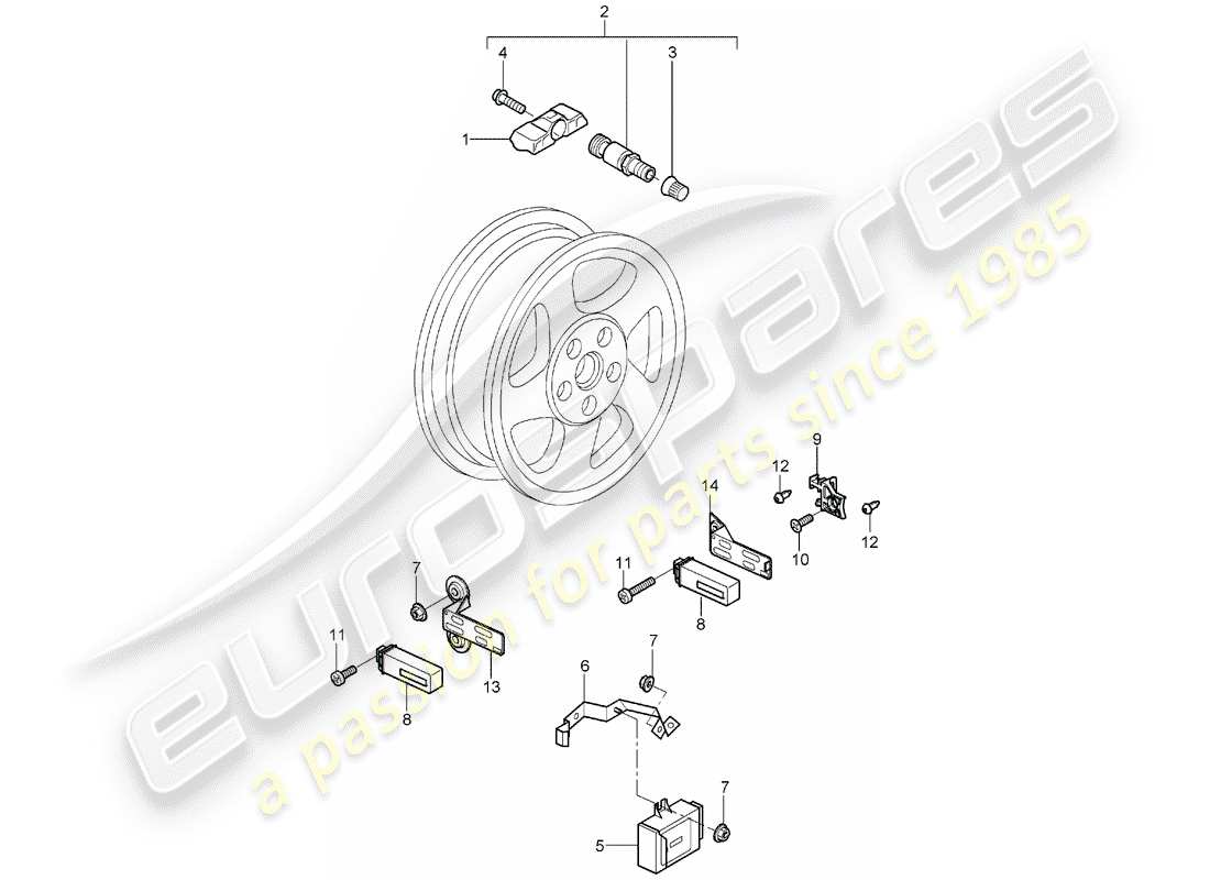 porsche 2006 (997-1) tire pressure control system parts diagram