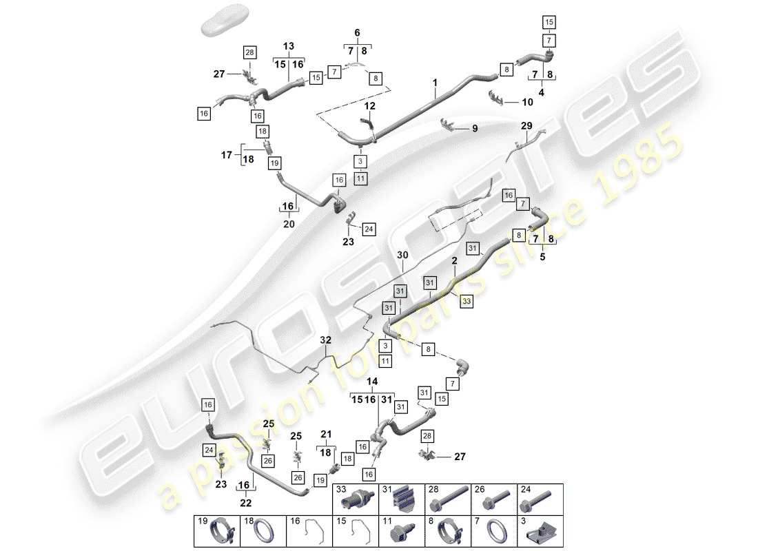 porsche 2020 (718 boxster spyder) water cooling parts diagram