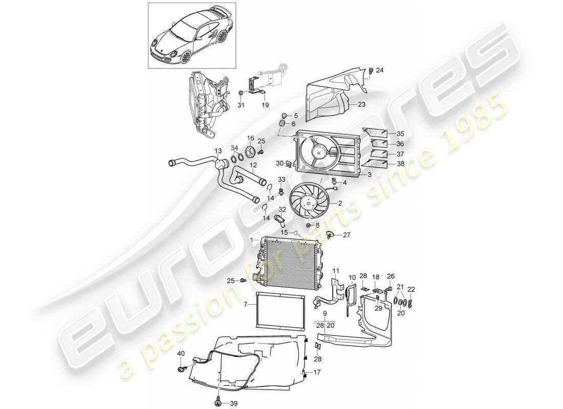 porsche 2013 (997-2 turbo / gt2 rs) water cooling 3 part diagram